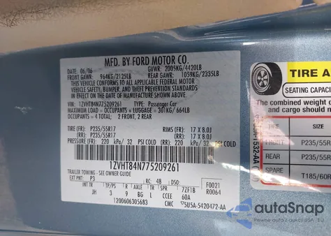 2007 Ford Mustang V6 Deluxe/V6 Premium from USA, damaged, VIN 1ZVHT84N775209261